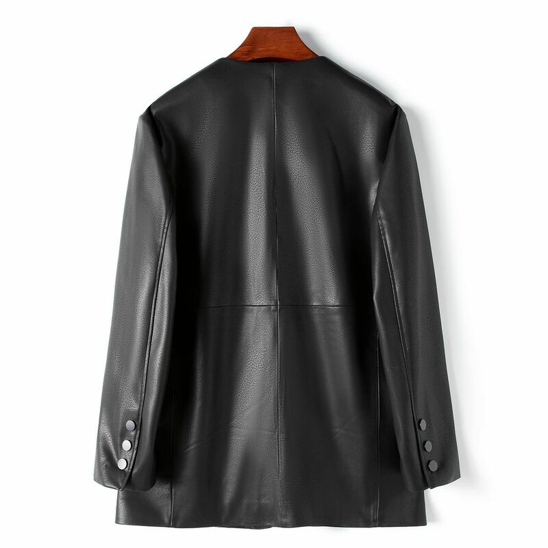 2024 New Women Genuine Sheepskin Leather Jacket V-neck Casual Mid-length Real Leather Jacket H4