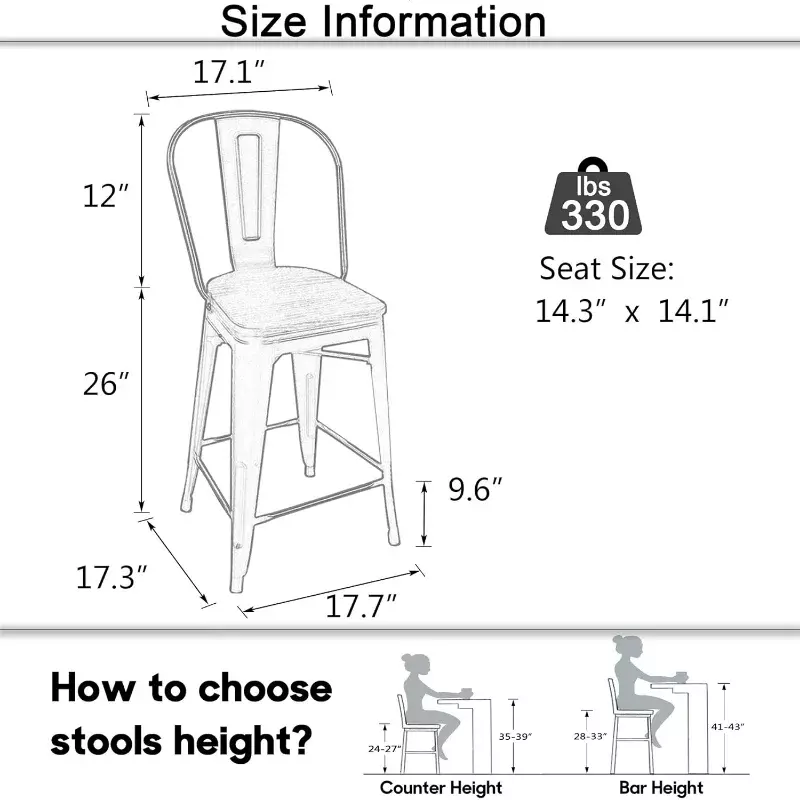 회전 금속 바 의자 세트, 등받이 의자 포함, 나무 시트 2 개, 카운터 높이 4 개
