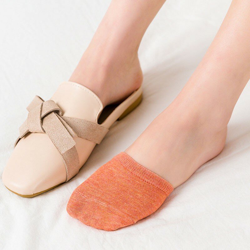 Women Cotton Socks Thin Solid Color Simple Half Forefoot Sweat-absorbing Breathable Non Slip Invisible Women No-show Socks B103