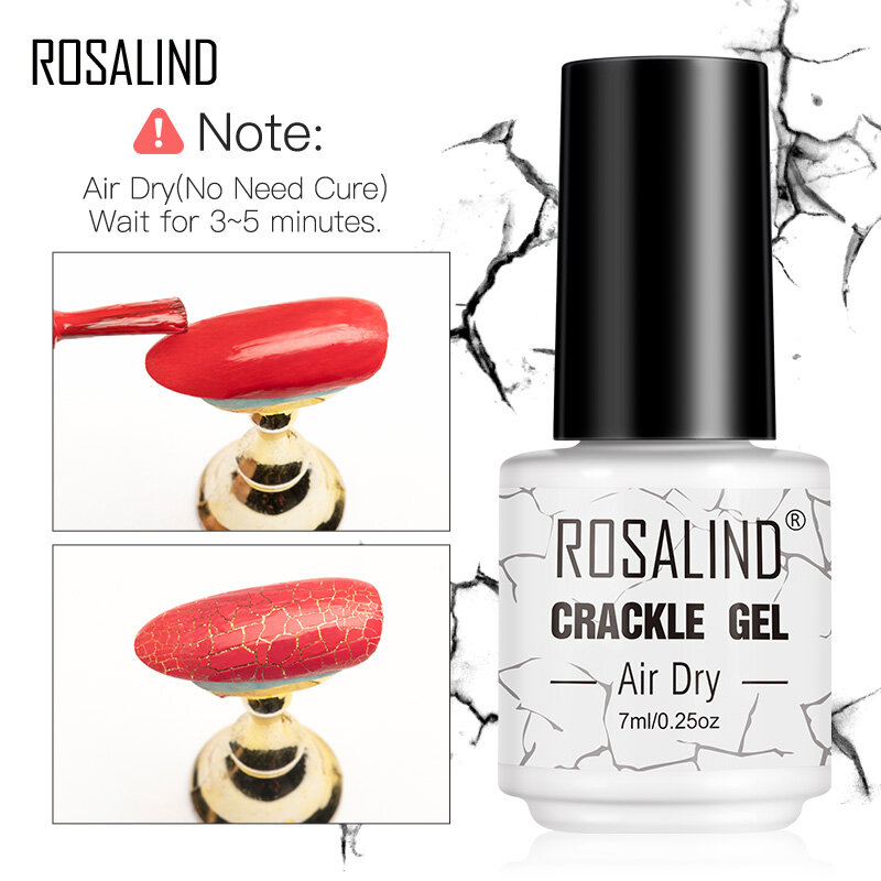 ROSALIND-Esmalte com Crackle Gel, Verniz UV, Semi Permanente, Base e Top Coat, Nail Art Design, Série Amarela