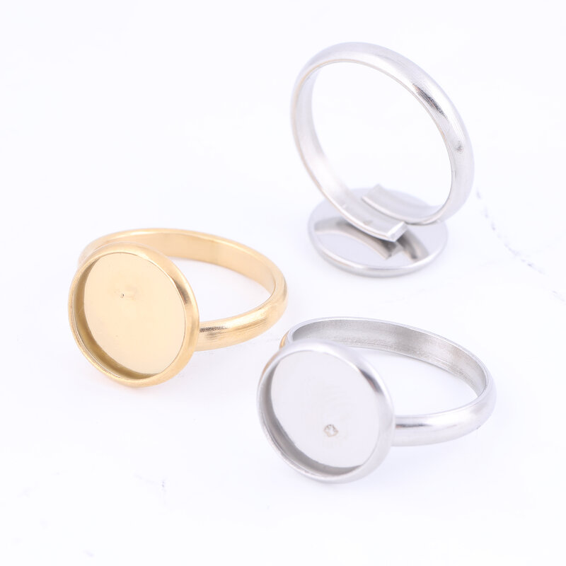 5pcs 12mm Cabochon anello Base impostazione spazi vuoti acciaio inossidabile placcato oro cornici per gioielli forniture