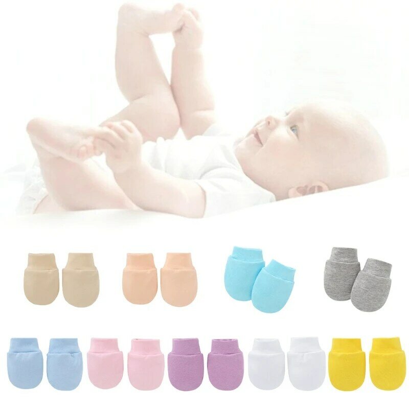 ถุงมือป้องกันรอยขีดข่วนสำหรับทารกแรกเกิดสีทึบไม่มีรอยขีดข่วน