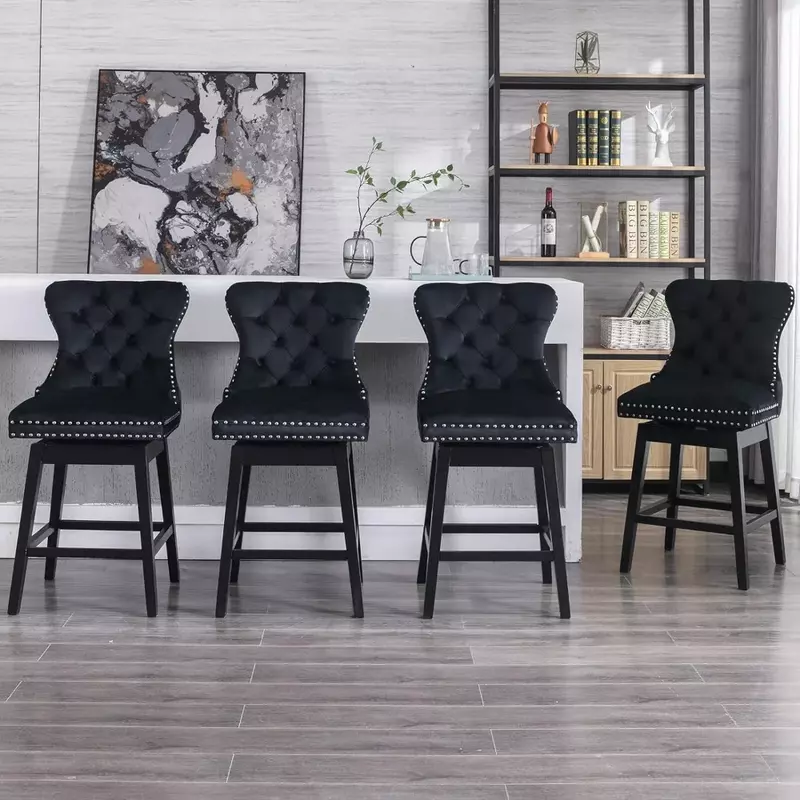 Obrotowy zestaw krzeseł barowych, regulowany stołek barowy z giętego drewna z tapicerowanym oparciem i podnóżkiem ze skóry PU, krzesło barowe