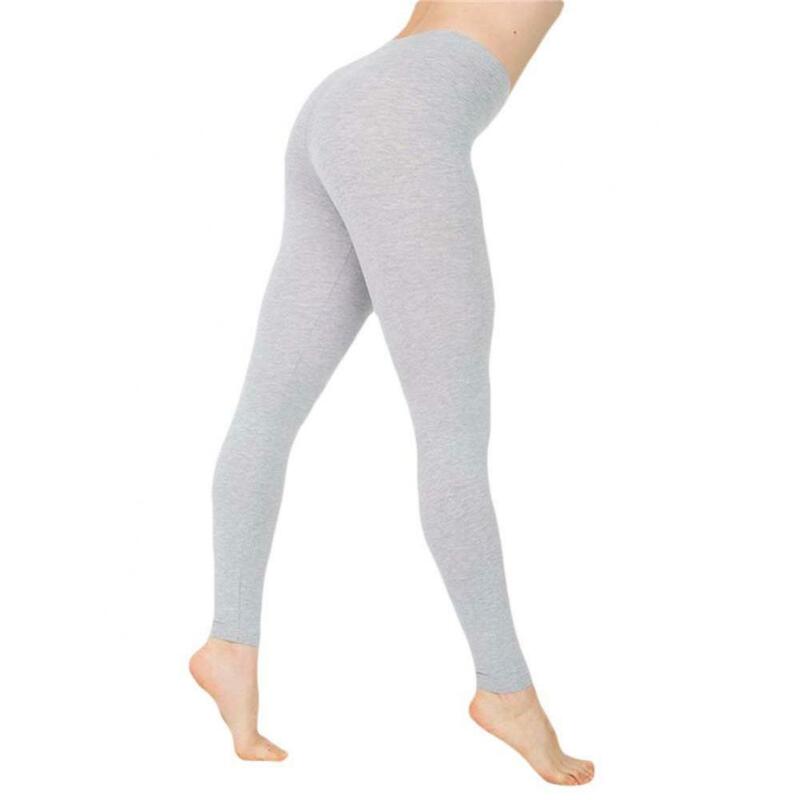 Legging Olahraga ผู้หญิงสีทึบยืดสูงเอว Slim Tights Leggings กางเกงรัดรูปกางเกง