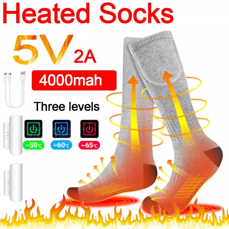 Зимние носки с подогревом, термоноски с аккумулятором 4000 мАч, мужские и женские теплые носки с подогревом для ног, электрические носки, теплые носки для велоспорта и лыжного спорта