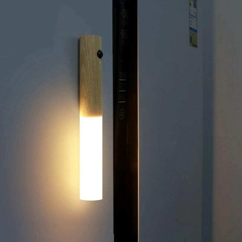 Lampu Malam USB Nirkabel LED Kayu Lampu Dinding Magnetik Lampu Lemari Kabinet Dapur Lampu Bergerak Meja Kamar Tidur Rumah Lampu Samping Tempat Tidur