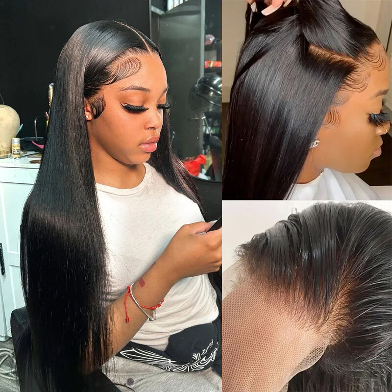 Peluca de cabello humano liso para mujeres negras, postizo de encaje Frontal transparente 13x6, 13x4, pelo Remy brasileño 180%, 30 y 32 pulgadas