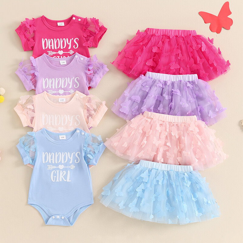 Летняя одежда Lioraitiin для маленьких девочек 2024-04-10, комбинезон с коротким рукавом + юбка-пачка с 3D бабочкой + повязка на голову, Одежда для новорожденных