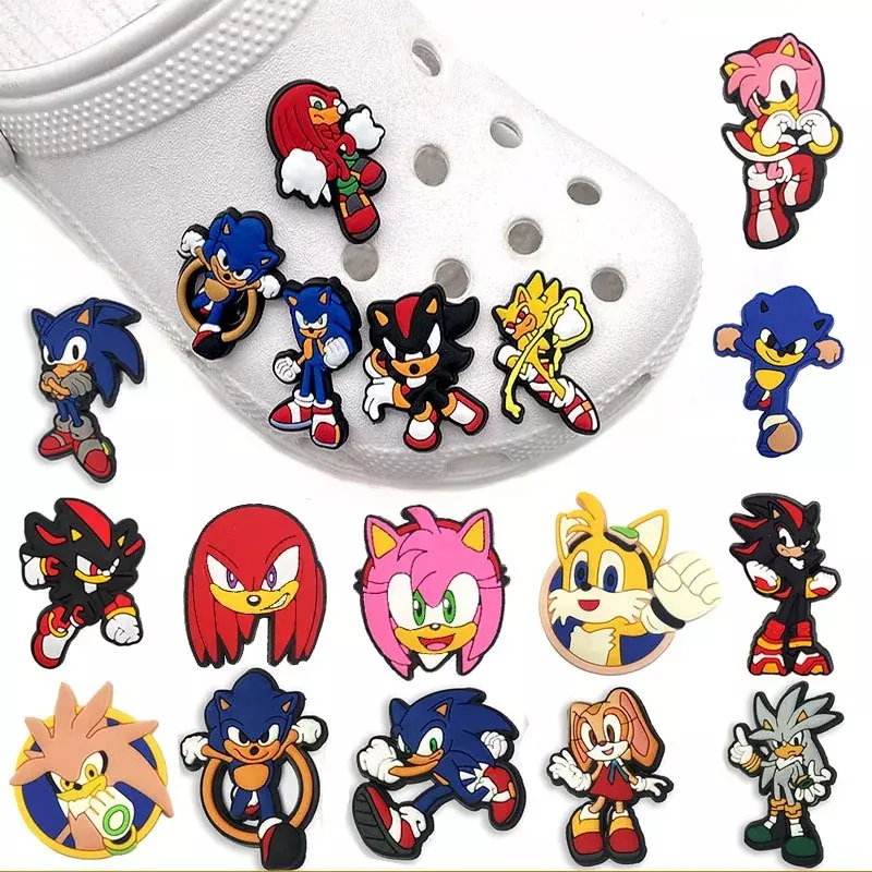 Hebilla de zapato de dibujos animados de Sonic para niños, 1 piezas, PVC, figura de Anime, Amy Rose Shadow Crocs, accesorios, dijes, Jibz, decoraciones para zapatillas