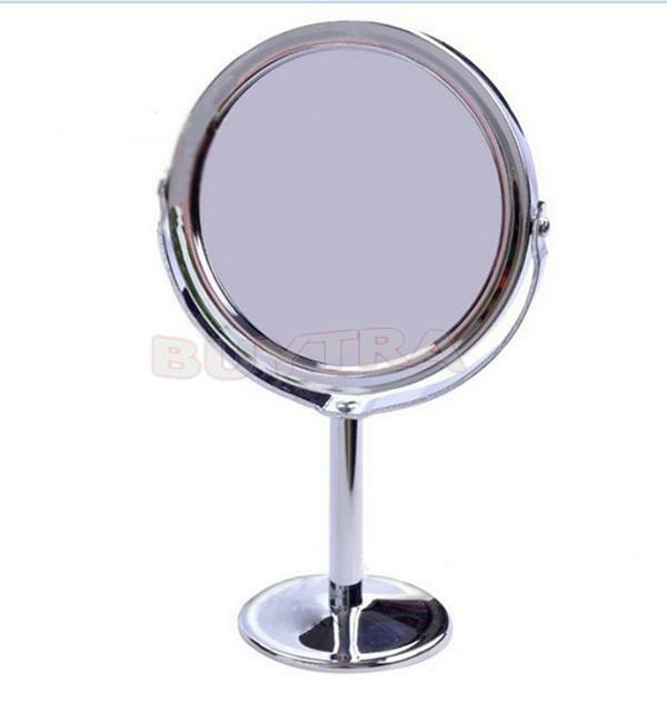 CSHOU03-Espejos de acero inoxidable para mujer, soporte cosmético para baño, escritorio de doble cara, espejo de maquillaje, 8cm de diámetro, uso en el hogar y la Oficina