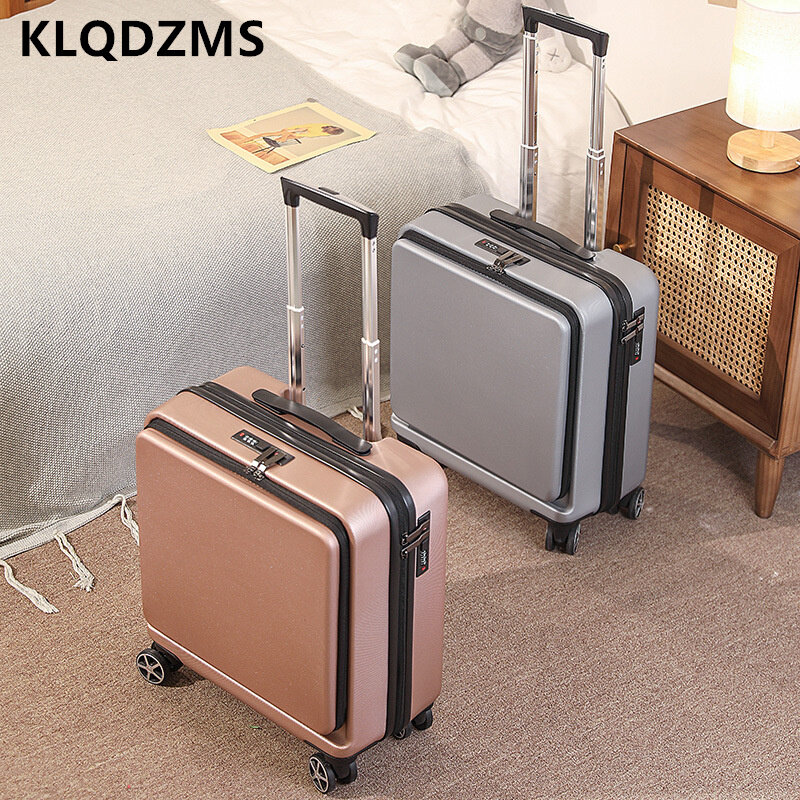 KLQDZMS 18 Inch Travel Suitcase New Front-opening Laptop Trolley Case Universal Small Boarding Box with Wheels Rolling Luggage