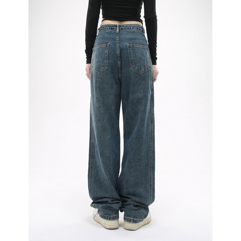 Fashion Vintage Rechte Jeans Vrouwen Hoge Taille Losse Wijde Pijpen High Street Mop Baggy Denim Broek Streetwear