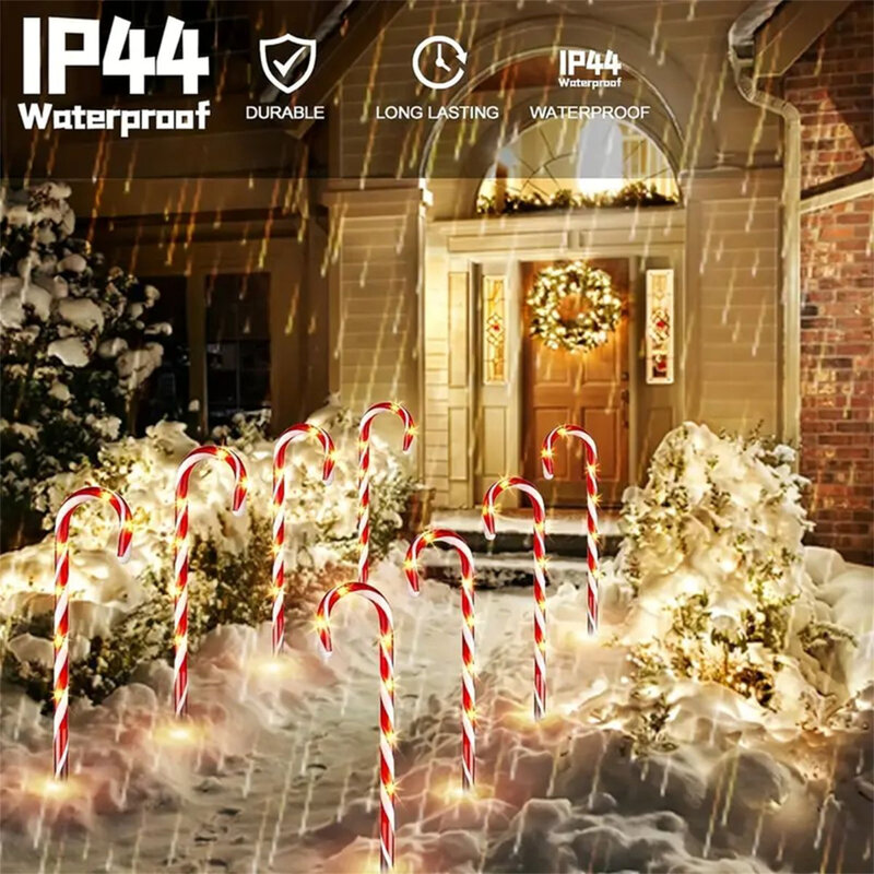 Luces Led de bastón de caramelo con estacas, Panel Solar de 2V/100mA, 8 modos, luces de marcador de Camino para Navidad, Patio al aire libre, decoración de pasarela de jardín