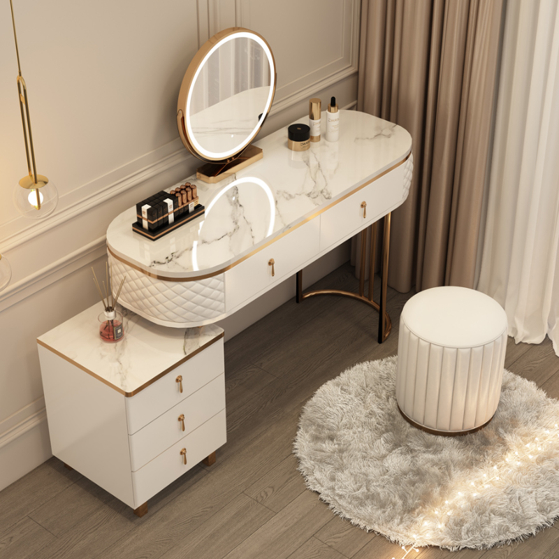 Meja Rias untuk Kamar Tidur Meja Rias dengan Meja Rias Cermin dengan Cermin dan Kabinet Rias Wajah Putih Chiar