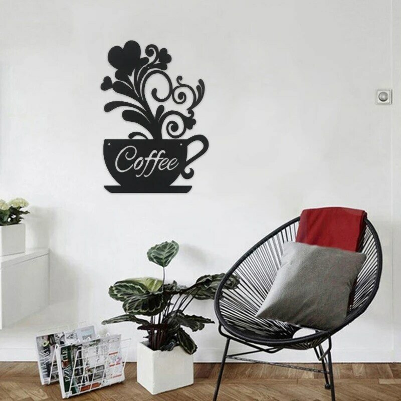 Metal Coffee Cup Sign Wrought Iron Decor Ornament Crafts Supplies