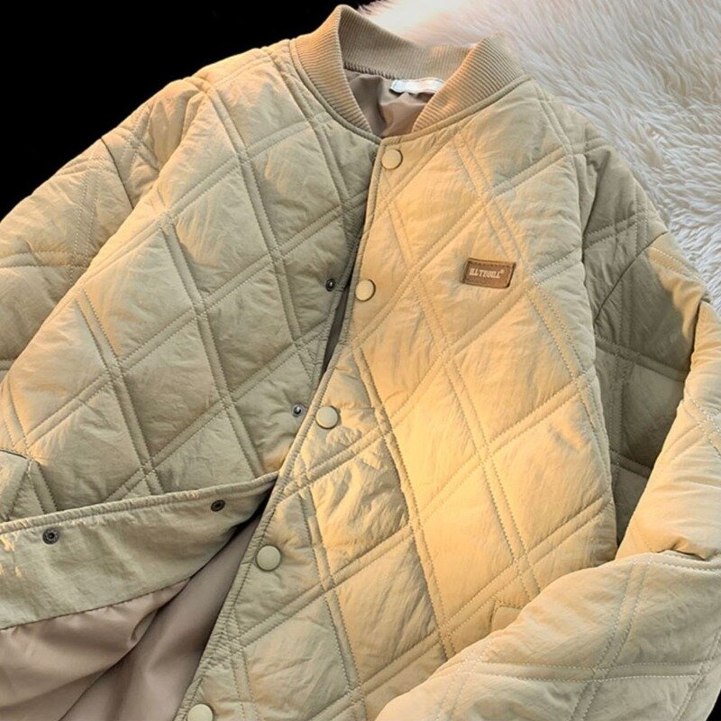 Зимняя мужская куртка с воротником-стойкой, утепленные ветрозащитные бейсбольные куртки на пуговицах, Повседневная однотонная теплая парная одежда с подкладкой для улицы