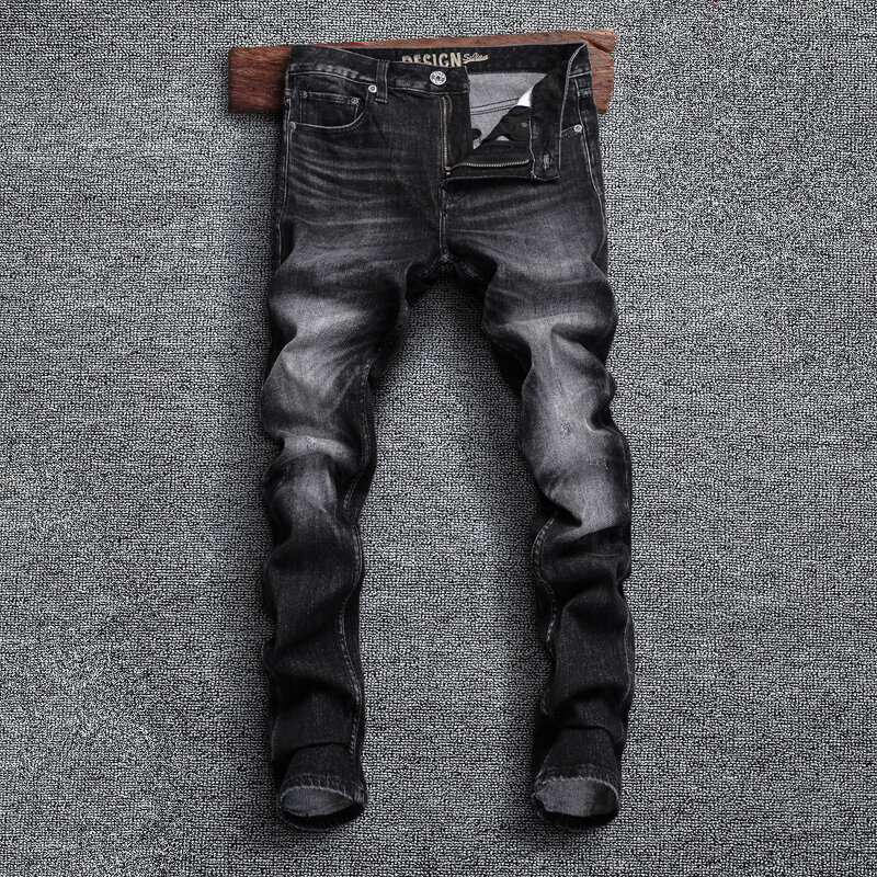 Pantalones vaqueros rasgados para Hombre, Jeans elásticos de estilo europeo de alta calidad, Retro, negro, gris, Vintage