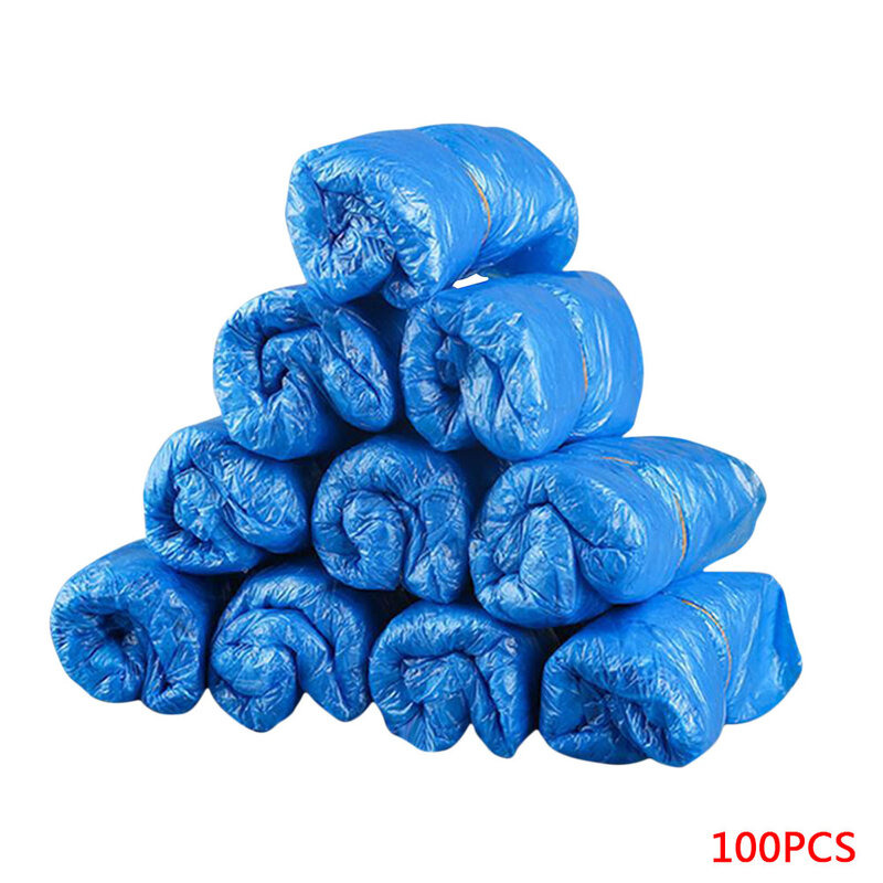 1 confezione/100 pezzi copriscarpe impermeabili medici copriscarpe monouso in plastica copriscarpe copriscarpe antipioggia colore blu a prova di fango