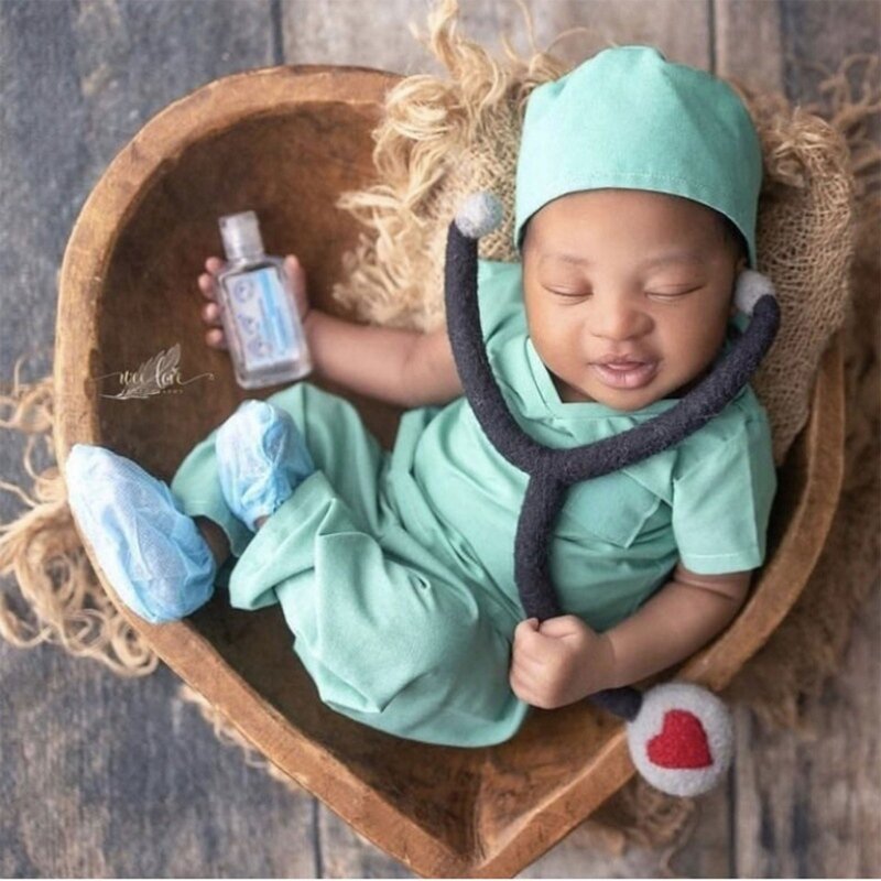 การถ่ายภาพเด้กทารกชุดหมอหมวก & เสื้อยืดกางเกงชุด Photostudio Props Universal ชุดคอสเพลย์ผู้หญิงทารกแรกเกิดของขวัญ