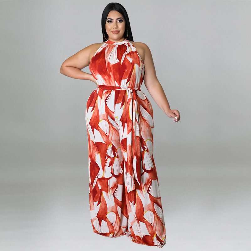 Элегантный женский комбинезон с принтом размера плюс, дизайнерский праздничный тканевый слитный наряд для женщин, Модный повседневный комбинезон на весну 2024
