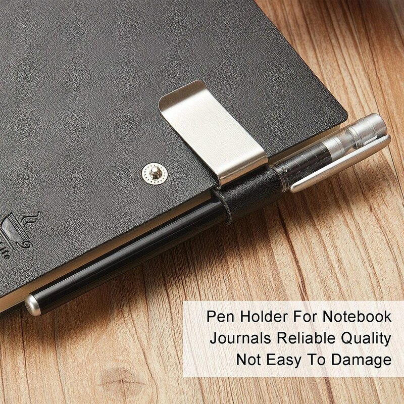 Metal Leather Pen Holder Desk Organizer Stainless Steel Pen Clip Notebook Journals Clipboards Paper Folder School Office  Supply