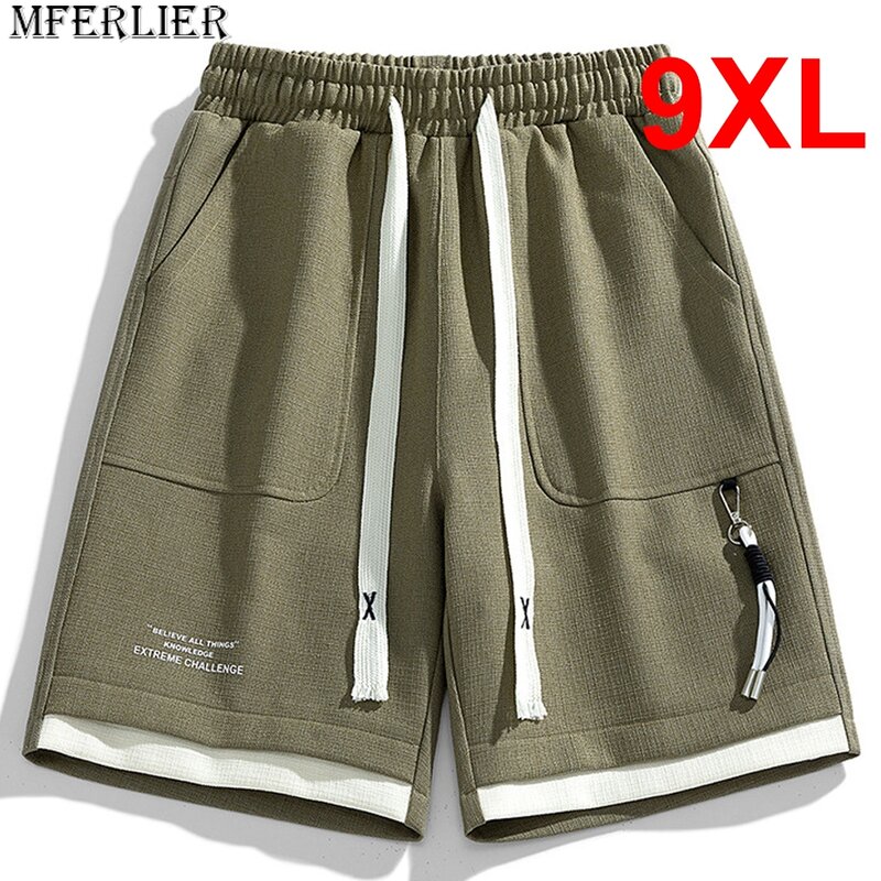 Pantalones cortos de verano para hombre, Shorts de talla grande 9XL, informales, de Color sólido, con cintura elástica, talla grande 8XL