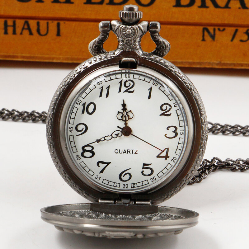 นาฬิกาพกจี้งูสีเทาแบบวินเทจสำหรับเด็กผู้ชายผู้หญิงสร้อยคอการ์ตูนยอดนิยมของขวัญ relógio de bolso