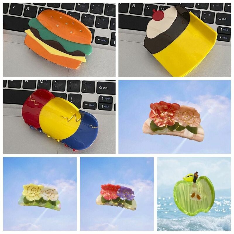 Cake Acetic Acid Hair Claw Personalized Hamburger Fruits Flower Hair Clip All-match Acetate Fruits Shark Clip Girl