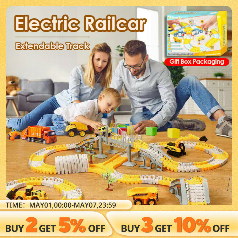 Bambini pista elettrica giocattolo ingegneria Minin Car Set Puzzle Boy Toys Track Car Train Toys For Children compleanno regali di natale