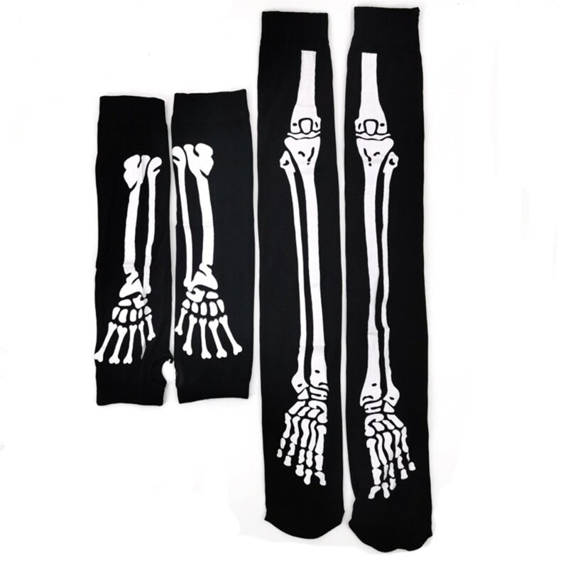 Calzini con stampa scheletro per feste di Halloween Calzini lunghi sopra il ginocchio da donna