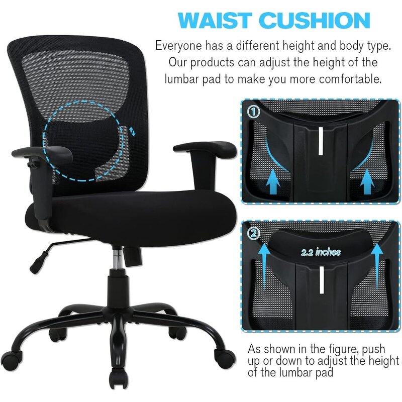 Mesa de escritório grande e alta, cadeira de malha para pessoas pesadas, altura ajustável, mesa de rolamento com ergonomia, 400 lbs