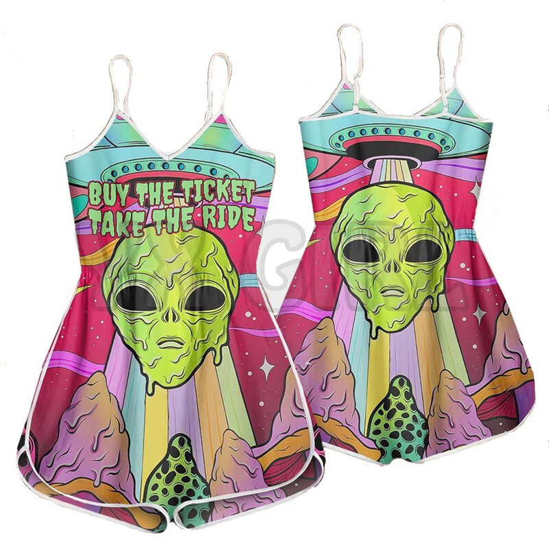 YX GIRL Psychedelic Astronaut 3D All Over Printed Rompers Summer Women's Bohemia Clothes