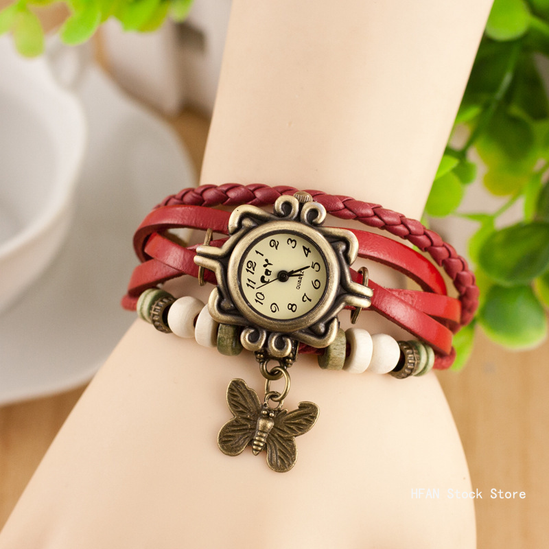 Reloj de pulsera envuelto en cuero antiguo para mujer, reloj de pulsera de cuarzo para mujer, regalo