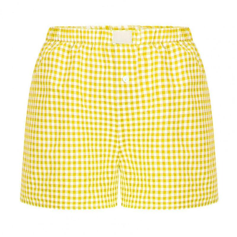 Sommers horts im Retro-Stil Stilvolle Damen-Shorts mit Plaid druck und elastischen Seiten taschen mit hoher Taille für den täglichen Freizeit urlaub