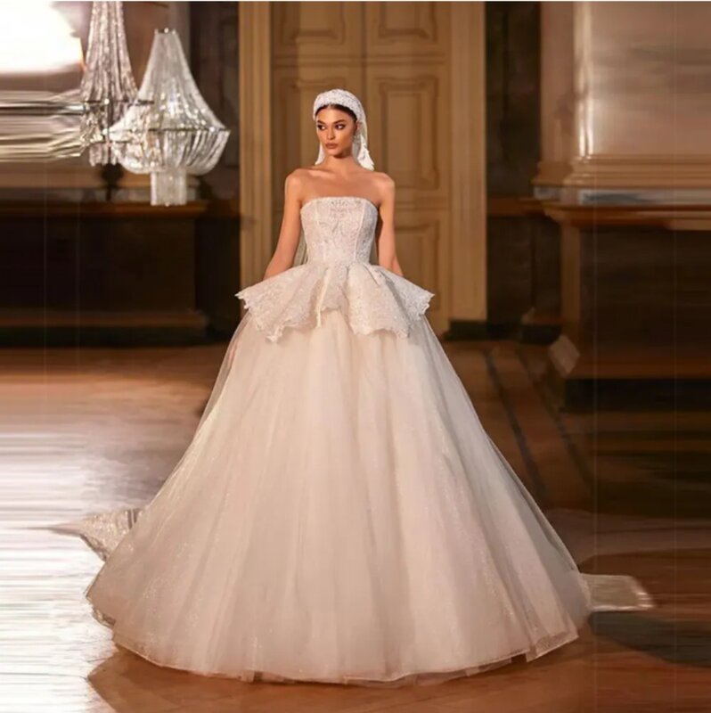 Vestidos de novia 2024 Boho bez ramiączek koronkowa damska suknia ślubna tiulowa o długości do podłogi suknia ślubna księżniczka suknia wieczorowa