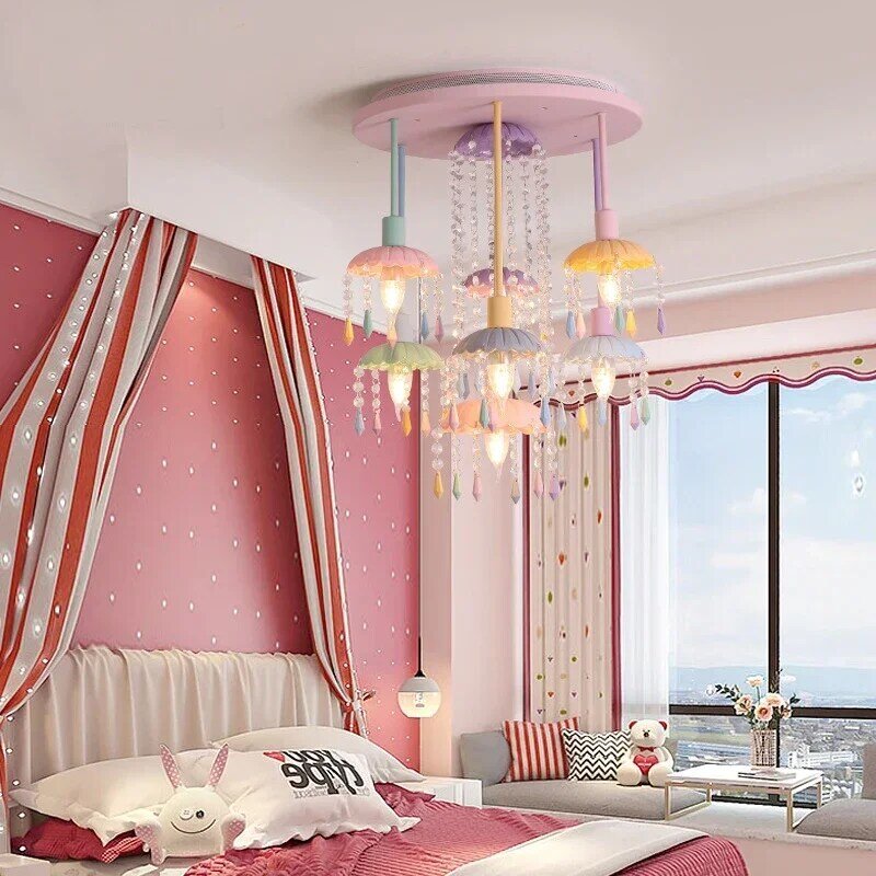 Dziecięca lampa sufitowa Nowoczesny kreatywny parasol Macaron Lampa dekoracyjna Kryształowy żyrandol do sypialni Oświetlenie wewnętrzne