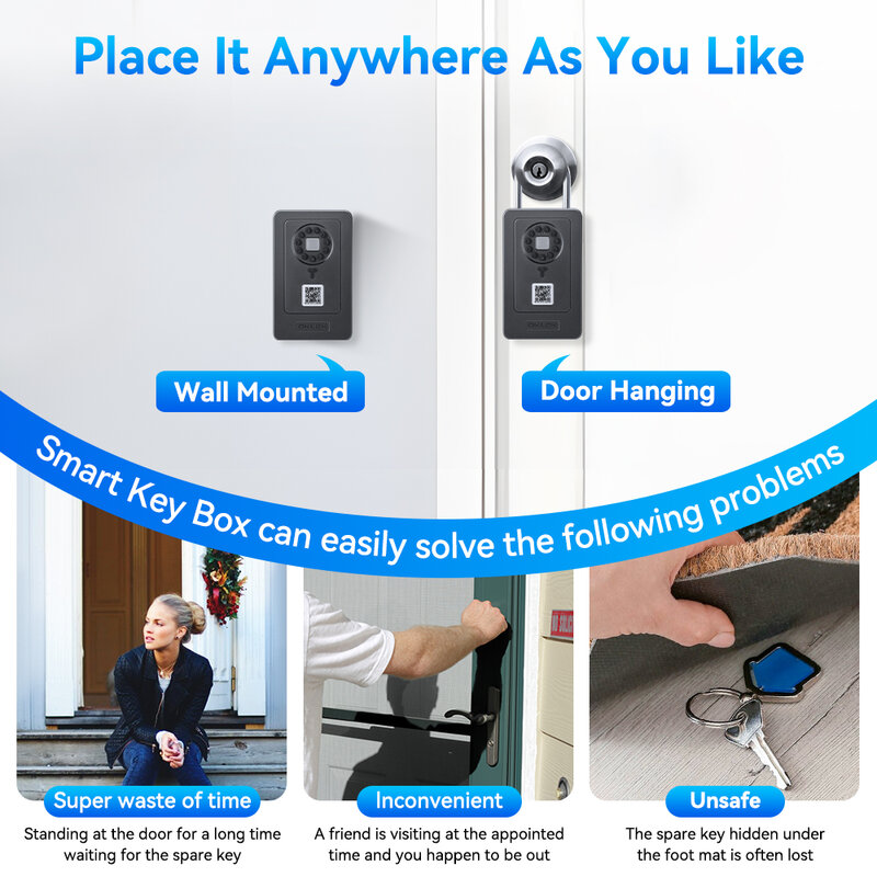 Elecpow-caja de seguridad para llave inteligente, dispositivo de almacenamiento con huella dactilar, contraseña, montado en la pared, conexión Bluetooth, funciona con la aplicación OKLOK