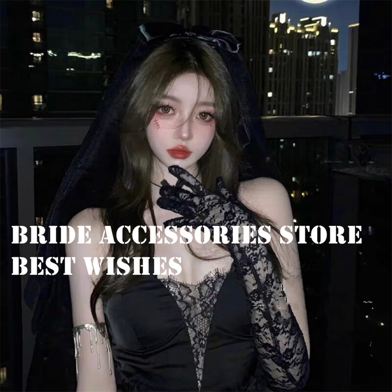 Vintage Black Bow Veil para Mulheres, Vestido de Noiva Gótico, Birthday Net, Headdress Lolita, Sessão Fotográfica Feminina, Halloween
