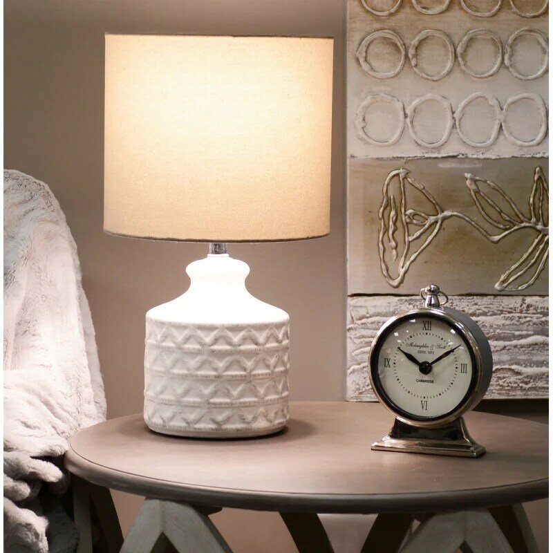Lampu meja keramik tenun kebun berlian & rumah lebih baik dengan bohlam LED, Putih tertekan