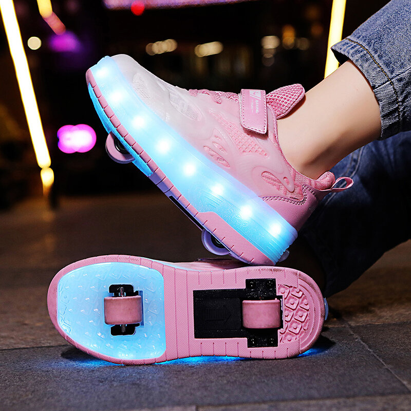 Designer Children Flashing Roller Skates Shoe Boys Girls Kids USB Recharging Luminous Wheels Sneakers Led Light Sport Skateboard
