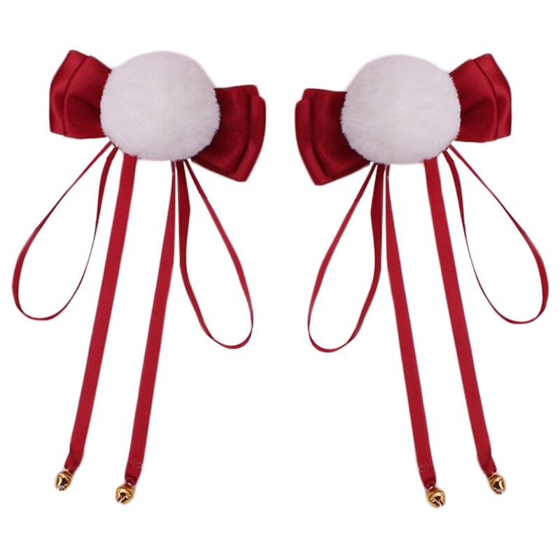 Women Girls Pom Pom Ball Hair Clips with Bowknot Bells Sweet Lovely Faux Fur Animal Ears Hairpins Anime Drop Shipping
