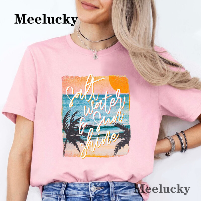 Beach Pattern Printing Female Tshirt Street Casual T Shirt Oversize Streetwear Daily O-Neck T Shirt Women