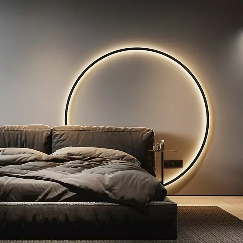 โคมไฟติดผนัง LED สำหรับห้องนอนบ้านห้องนั่งเล่นนอร์ดิกแหวนทรงกลมติดผนังในร่มแบบติดไฟเชิงเทียน