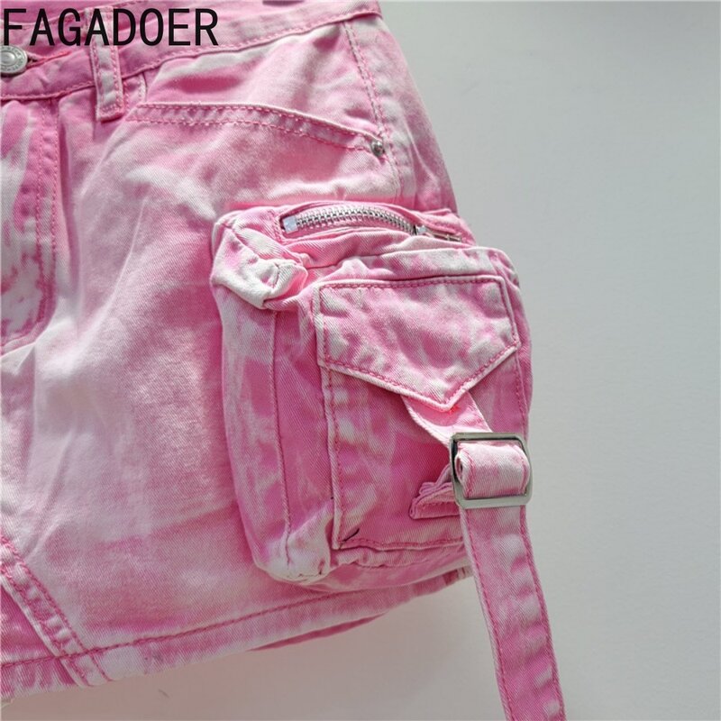 FAGADOER Retro Gradient Fashion Streetwear Women High Waist Button Pocket Slim Denim Skirts Summer New Hot Girl Mini Skirts 2024