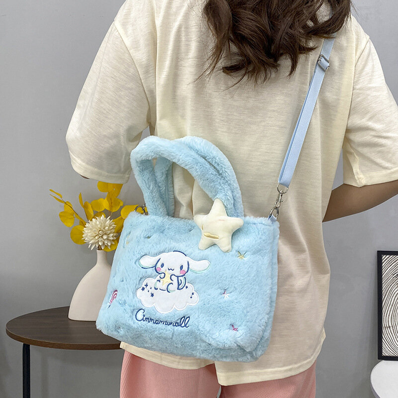 Sanrio Hello Kitty Plush Bag Kuromi Cinnamoroll Shoulder Bag Backpack Tote Bag My Melody Handbag Plushies Storage Bag Gift Girl