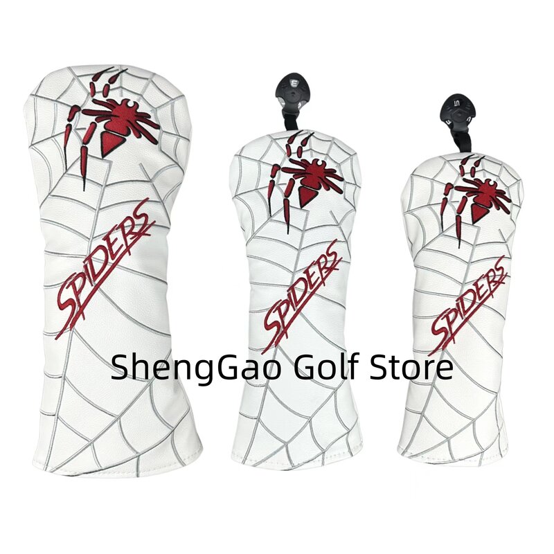 สีขาว/สีแดง/สีดำ PU หนัง Spider เย็บปักถักร้อยฝาครอบไม้ Golf Club แฟร์เวย์ไม้ FW Hybrid หัว