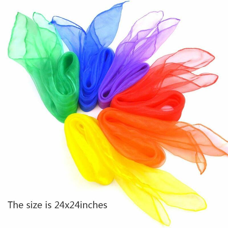 12ชิ้นสี่เหลี่ยม juggling ผ้าไหมเต้นรำผ้าพันคอประสิทธิภาพอุปกรณ์ประกอบฉากผ้าพันคอเคลื่อนไหว24x24นิ้ว6สี
