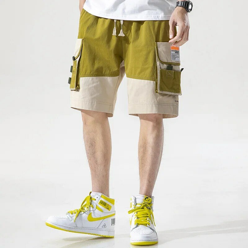 Хаки, армейский зеленый, новый летний хлопковый мужской комбинезон с несколькими карманами, свободные спортивные шорты