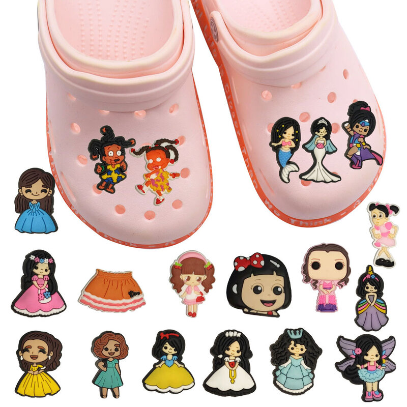 Hot Sale 1pcs Shoe Charms Princess Mermaid Fashion Girl PVC Cute Garden Shoes Buckle Decorations Fit Kids X-mas Gift