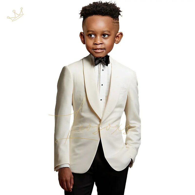 Boy's wedding suit trousers 2-piece set, green fruit collar jacket, and black trousers, a custom-tailored tuxedo for boys